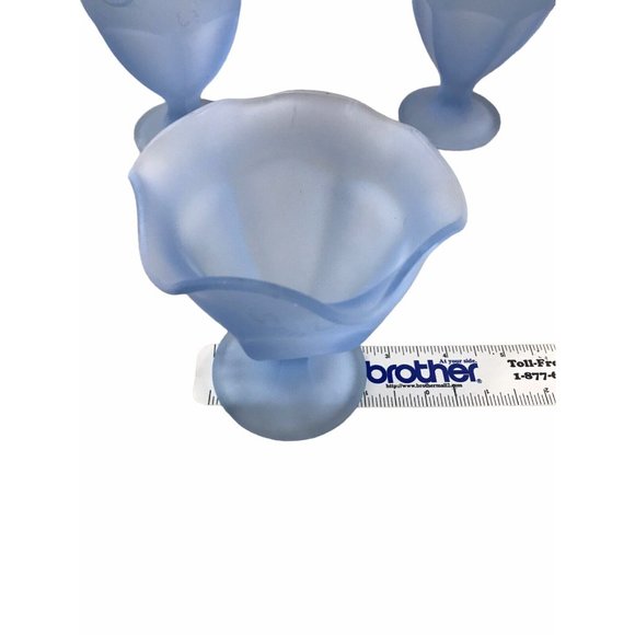 (4) Vintage Blue Frosted Dessert Goblet Sherbet Parfait Dishes Tulip Style Set 4 - Picture 4 of 8